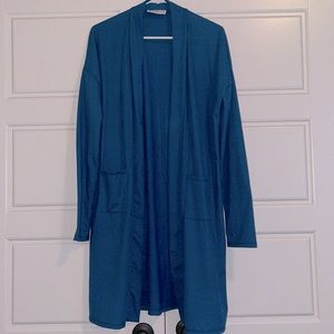 Discount Divas Boutique Longline Ribbed Teal Cardigan Duster with Pockets